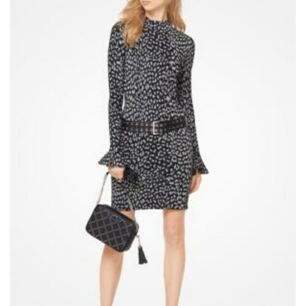 MICHAEL KORS LEOPARD JACQUARD KNIT DRESS